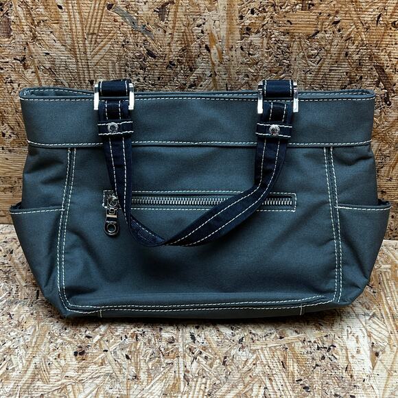 Kenneth Cole Nylon Olive Green Multi-Pocket Double Strap Handbag Purse Tote - Picture 2 of 10